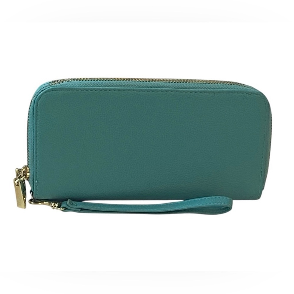 Faux Leather Double Zip Continental Wallet Tiffany Blue - Like New
